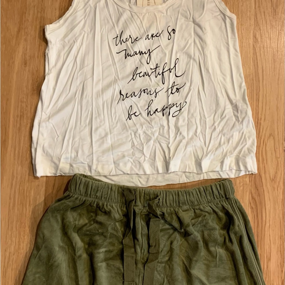 Mia Joy White Graphic Tank Top and Green Shorts Set